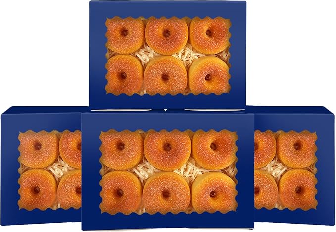 qiqee 50Pcs Deep Blue Cookie Box with Window 9x6x2.5 inch Pastry Macaron Bakery Box For Packaging