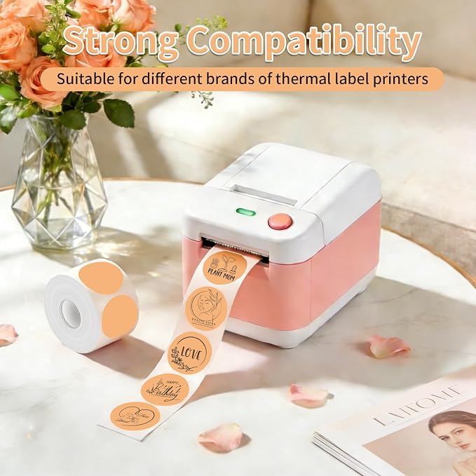 500 Labels/Roll 2" Apricot Round Thermal Labels, Waterproof Circle Blank Thermal Sticker Compatible with Direct Thermal Label Printers for DIY Logo Designs, Thank You, Small Business
