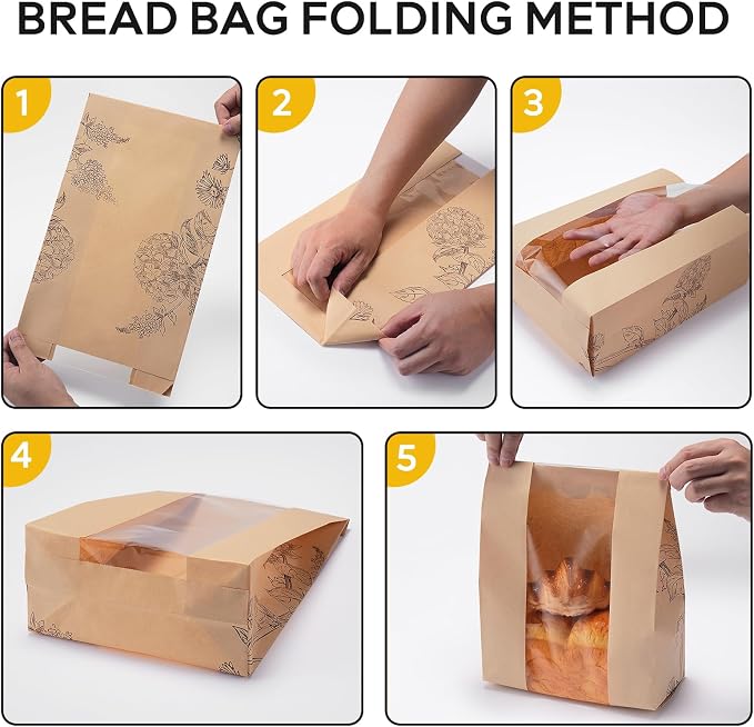 120 Pack Paper Bread Bags for Homemade Bread and Sourdough, 50% Thicker Large Kraft Loaf Bags with Clear Window for Bakery Packaging & Storage, Includes Sealing Stickers