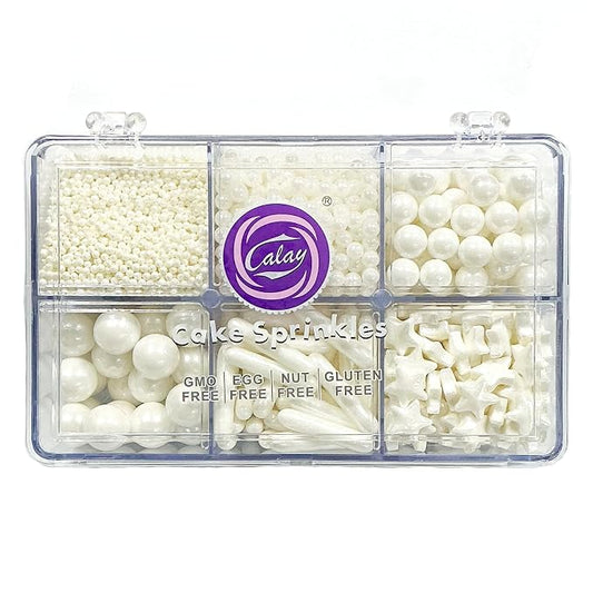 Homipooty Edible White Pearl Sugar Sprinkles 130g/4.58oz White Pearl Star Sprinkles For Cake Decorations Wedding，Cookies，Ice Cream, Cupcake Toppers, Halloween Christmas Supplies