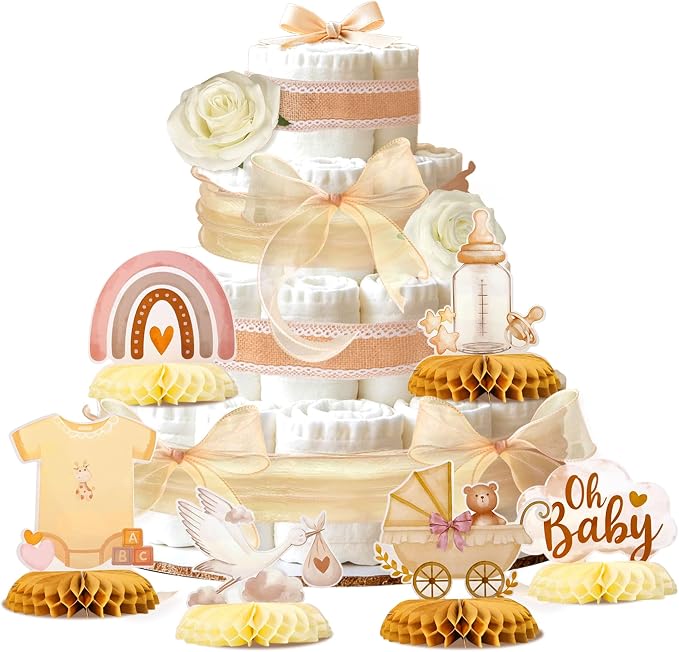 Boho Baby Shower Diaper Cake Decorating Kit Party Supplies Gender Reveal Decorations Baby Shower Gifts Cake Topper