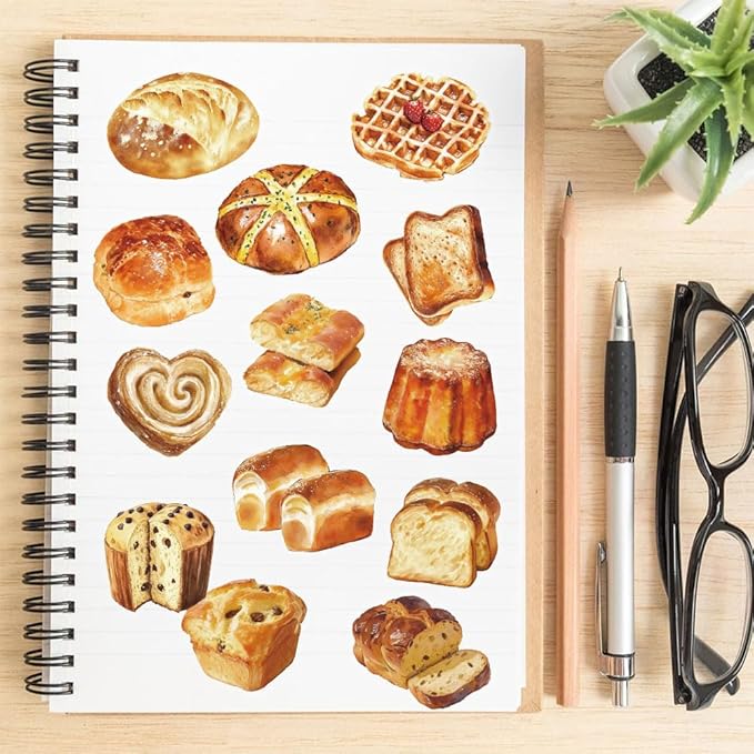 Cute Bread Stickers for Adults,Teens,Kids, 50PCS Realistic Bakery PET Transparent Waterproof Food Stickers Pack for Water Bottles,Laptop,Scrapbook, Bakery Themed Party Decorations