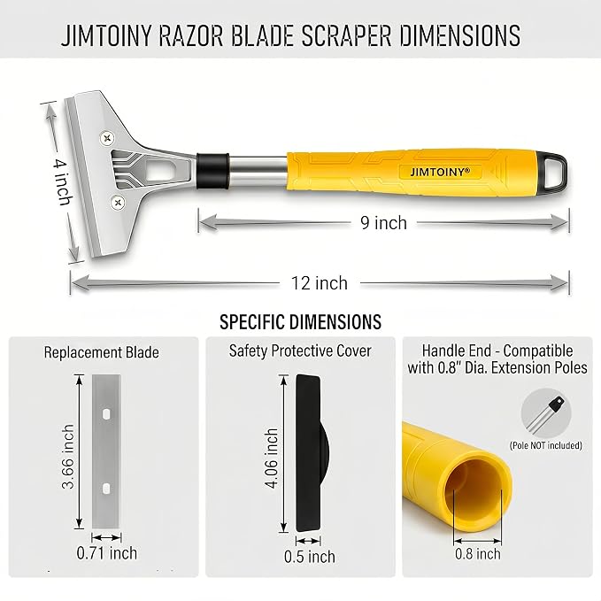 Razor Blade Scraper 4-Inch Floor Scraper Built-in Screwdriver | 21 Blades + Gloves Included, Hollow Handle Extends Reach, Non-slip PVC Grip, Ideal for Glass Stove Floor Paint Removal