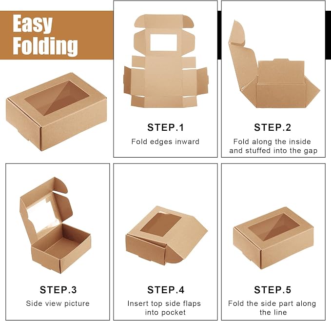 Zonon 30 Pcs Soap Boxes for Homemade Packaging, Mini Kraft Boxes with Window for Bakery Candy Soap Making Gift Packaging, 3.7x2.6x1.4 Inch (Black Brown White)