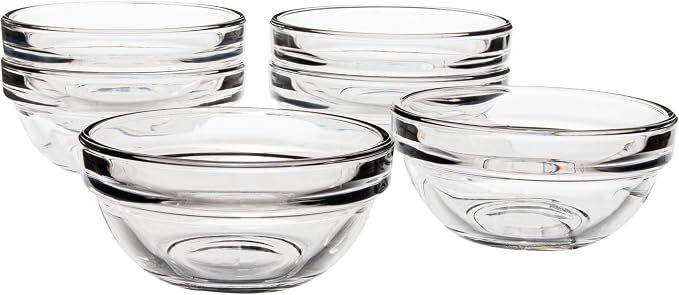 Vikko Small Glass Bowls, Set of 6, 3 Inch, Modern, Clear, Solid, 9 Ounce, Microwave & Dishwasher Safe, Round, Kitchenware, Dip & Dessert Bowls