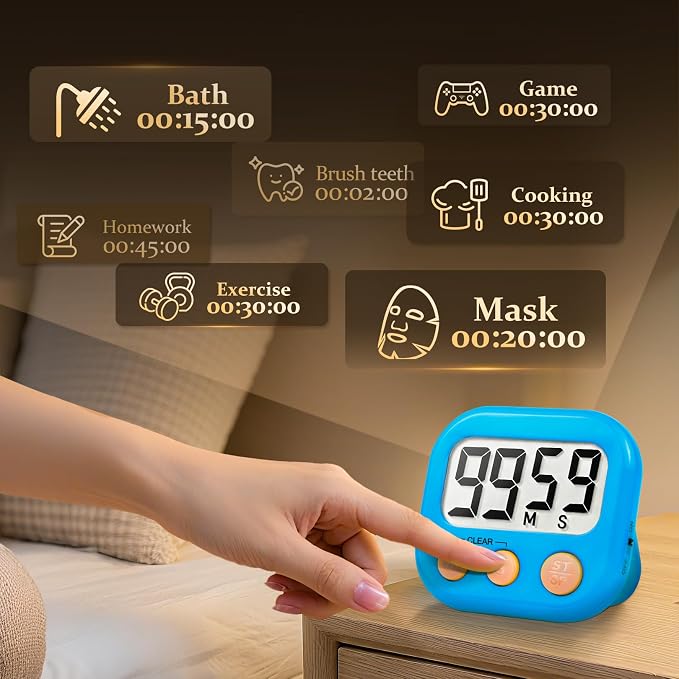 12 Pack Digital Kitchen Timer Small Classroom Timers for Kids Teachers (Blue&Pink)