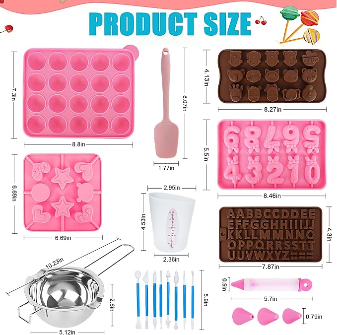 Cake Pop Maker Kit 618Pcs with 5 Silicone Mold Sets - 3 Tier Display Stand, Chocolate Candy Melting Pot, Piping Tips and Coupler, Measuring Cup, Muffin Cupcakes, Lollipop Sticks, Valentine Easter Gift