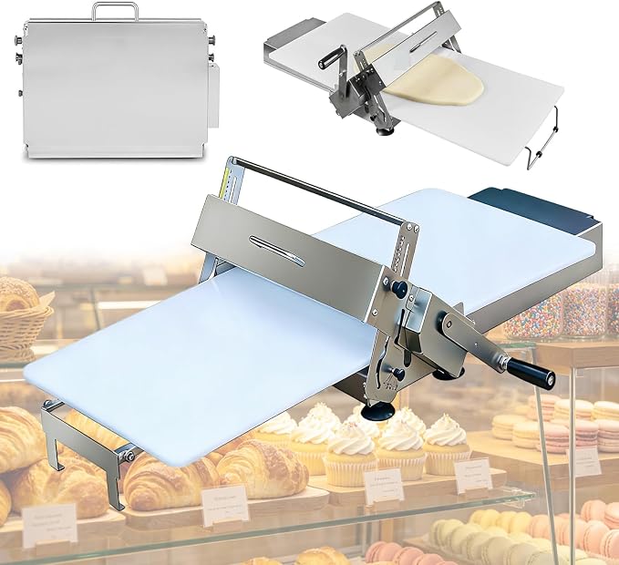 Folding Dough Sheeter (15.8"), Countertop Dough Sheeter,Dough Roller Machine Stainless Steel Sheeter 0.2-25mm Adjustable Thickness Stainless Steel Manual Dough Sheeter Machine With Board(300)