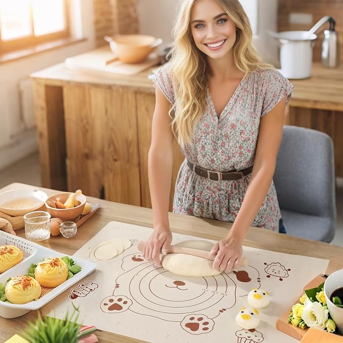 Silicone Baking Mat with Measurements, Non-Slip Non Stick Pastry Mat Sheetfor for Dough,Pastry, Bread, Cookies, Pizza, Fondant, Pasta