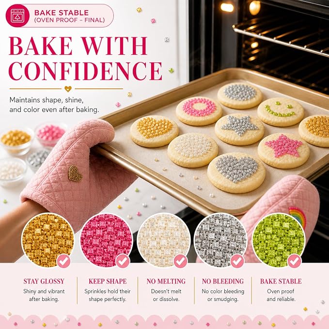 Confect Sprinkle Mix – 5-Pack Assorted Edible Sugar Tropical Summer Sparkling Sugar Crystals in Gold, Bright Pink, Silver, Parrot Green & White – Decorative Toppings for Cakes, Cupcakes & Cookies –Vegan, Gluten-Free, Nut-Free, Soy-Free, Dairy-Free, Pal...