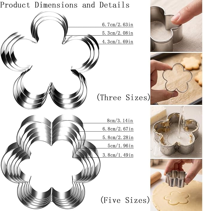 8 Pcs Flower Cookie Cutter Set Floral Shaped Cookie-Cutter Mold for Cake Decoration Birthday Gifts