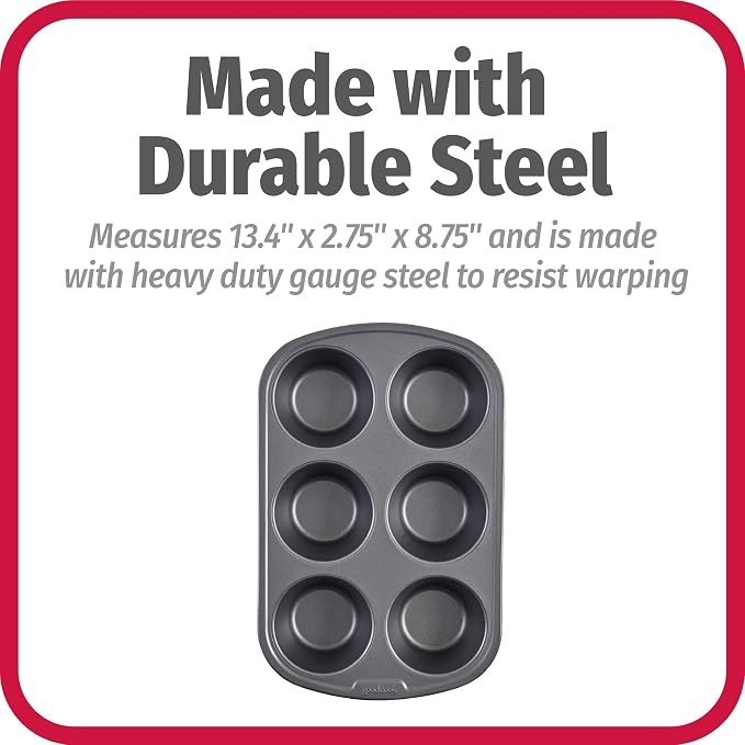 GoodCook Everyday Nonstick Steel Jumbo Texas Muffin Pan, 6-cup, Gray