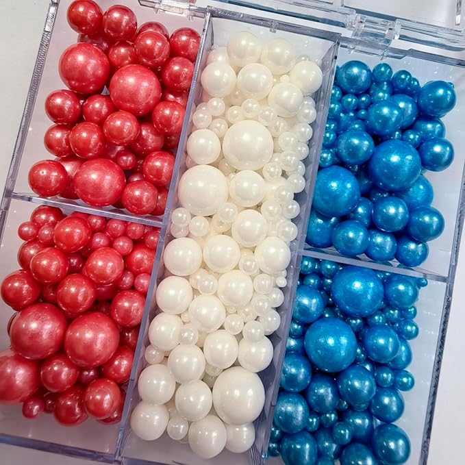 HeDeon&Rles Red White Blue Pearls Sprinkles for Baking Free Sprinkles 90g/3.17oz 4 Size Mix Edible Preals for Cake Cupcake Pancake Icing Decoration Independence Day Halloween Supplies