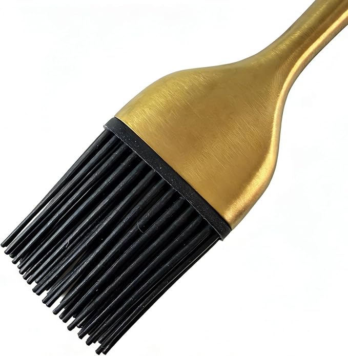 Silicone Basting Brush, Gold, 2 Pack with 2 Extra Heads | Gold Stainless Steel Handle, Heat Resistant, For BBQ Grill Cooking Baking, Dishwasher Safe