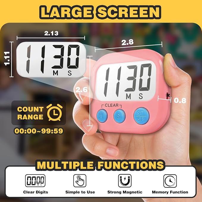 Classroom Timers for Teachers Kids Large Magnetic Digital Timer Teacher Supplies 12 Pack-Blue Pink