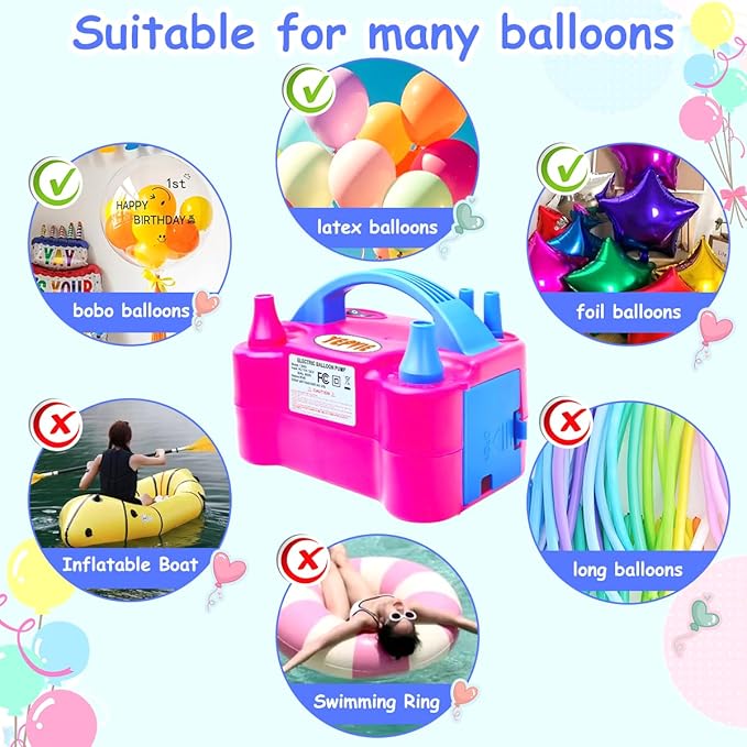 Balloon Pump Electric, 600W Professional Balloon Inflator with 8 Balloon Arch Kits, 2 Modes & Dual Nozzle, Portable Air Pump Ballon Blower Machine for Party Decoration (Rose)