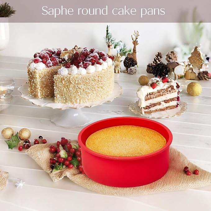 saphe 8 Inch round Cake Pans (3 Packs) - Non-Stick Mini Round Baking Pans, Silicone Cake Molds for Small Layer Cakes and Desserts (8 inch)