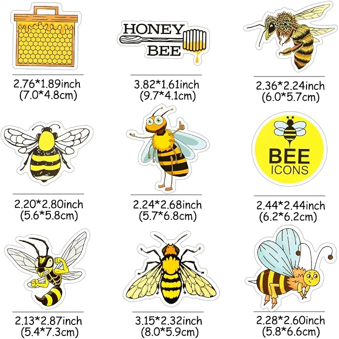 50 Pcs Bee Stickers for Water Bottles, Waterproof Vinyl Cute Honey Bee Stickers for Scrapbook Laptops, Decorative Decals for Kids Girls Boys