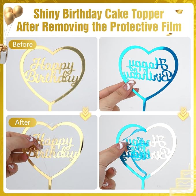 16 PCS Happy Birthday Cake Topper Set, Gold Cake Decoration, Acrylic Reusable Numbers Cake Cupcake Desserts Topper Double-Sided Glitter Birthday Cake Topper for Kids Adults