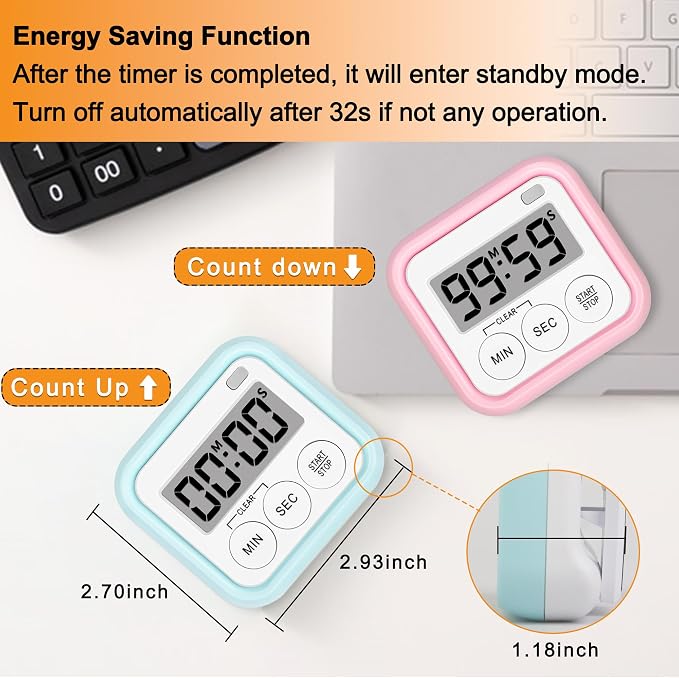 Timer, Kitchen Timers for Cooking Classroom Timer for Kids Teachers Digital Magnetic Timers 2 Pack, Blue