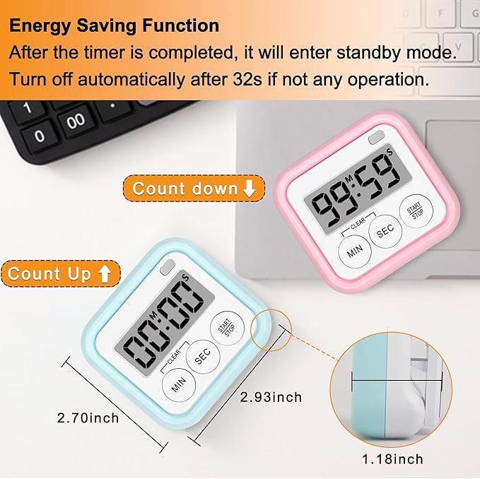 Timer, Kitchen Timers for Cooking Classroom Timer for Kids Teachers Magnetic Digital Timers 4 Pack, Blue