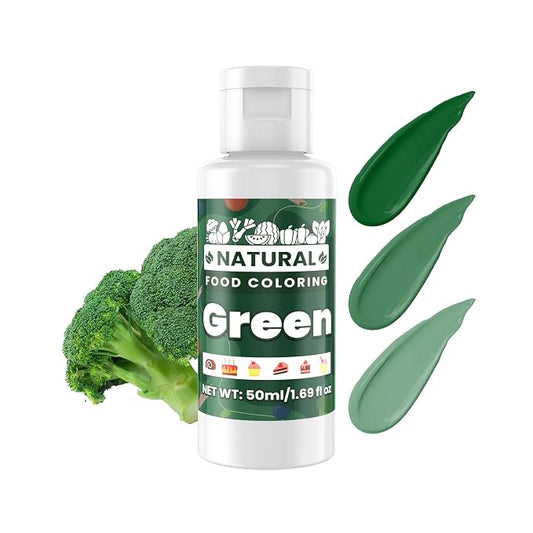 Green Natural Food Coloring - 50ml Plant Based Food Dye, No FD&C & Artificial Dyes, Gluten-Free, Food-Grade, Vibrant Liquid Colors for Icing, Baking, Cake Decorating, Frosting, Fondant, Slime - 1.69 Fl.Oz Bottles