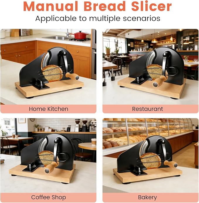 Bread Slicer for Homemade Sourdough Bread,Manual Slicer Making Tools,Adjustable Thickness Knive Cutter with Hand Crank for Sandwich with Scale Line Suction Base,Sharp Stainless Steel Blade (Black)