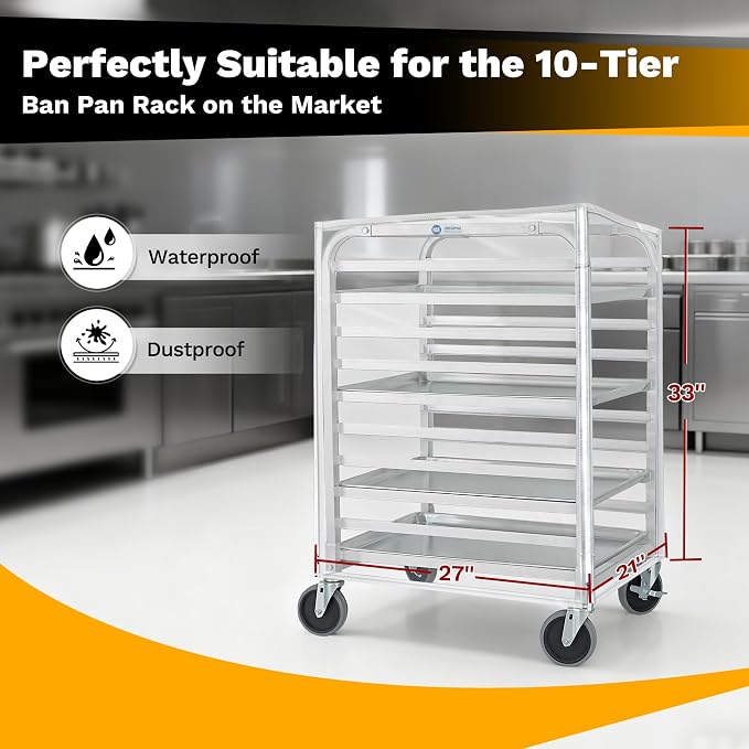 BIEAMA Bun Rack Cover – 10 Tier Commercial Bakers Racks Sheet Pan Rack Cover PVC with 2 Sided Zippers, Clear 27" L x 21" W x 33" H