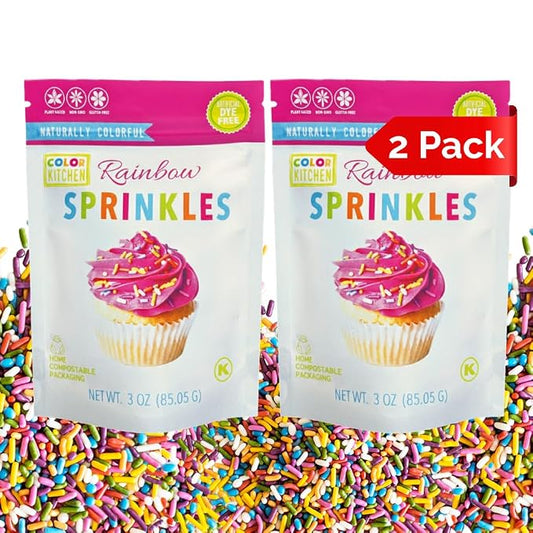 Color Kitchen Dye Free Sprinkles Rainbow Jimmies, Natural Sprinkles With Plant Based Colors, Healthy Sprinkles For Baking, Cupcakes, Cookies, Ice Cream, Gluten Free, Non GMO, 3 Oz (2 Pack)
