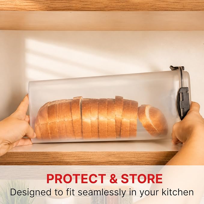 Tafura Bread Container - 5.8 Liter BPA Free Plastic Bread Box - Container/Holder for Homemade Loaves and Baked Goods with Black Airtight Lid