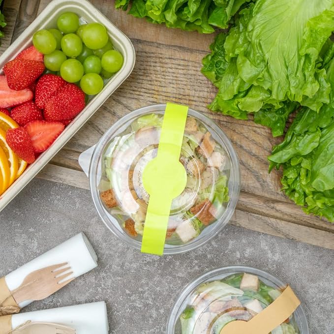 Restaurantware RW Base 12 x 1.5 Inch Packaging Bands 100 Self-Adhering Belly Bands - Disposable Strong Green Paper Label Stickers For Packaging Supplies Keeps Take Out Containers Sealed
