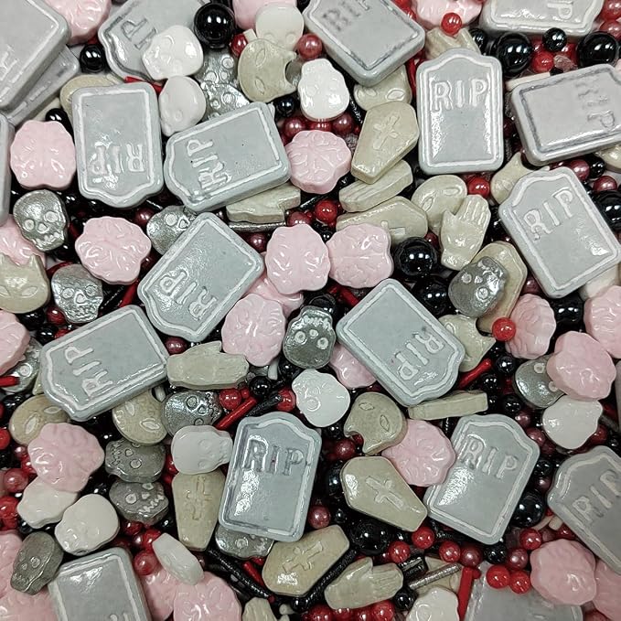 Halloween Sprinkles Edible Red Black Sprinkles for Cake Decorating, Tombstone Skull Palm Bloody Sprinkle Mix for Cupcakes Cake Toppers Cookies Baking Decoratings