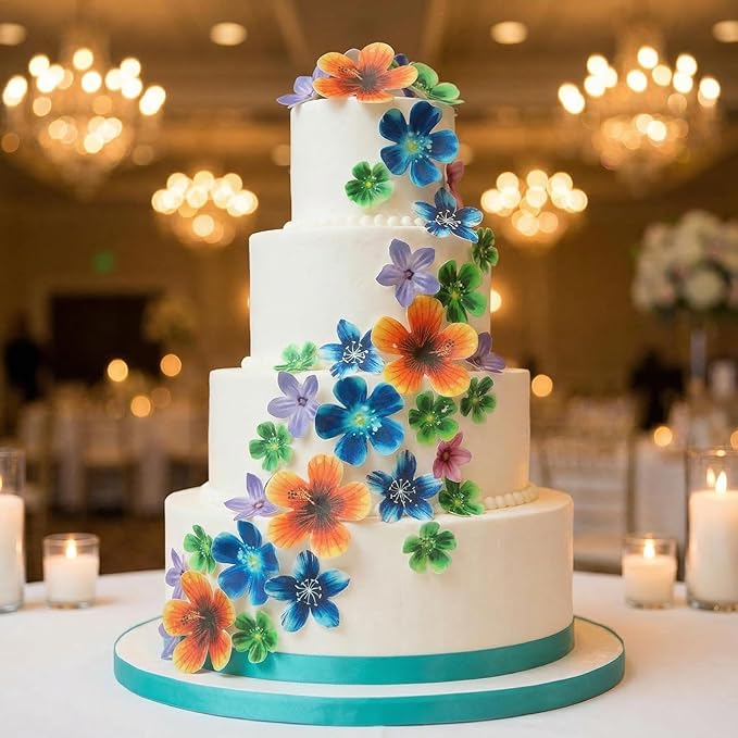 Set of 30 Edible Cupcake Toppers Christmas Cake Topper Wedding Cake Birthday Party Food Decoration Mixed Size & Colour (Flower)