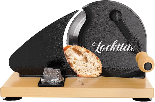 Manual Bread Slicer for Homemade Sourdough Bread, Hand Crank Bread Slicer With Scale Line, Suction Cups and Quality Solid Wood Base, Adjustable Thickness, Evenly Slice
