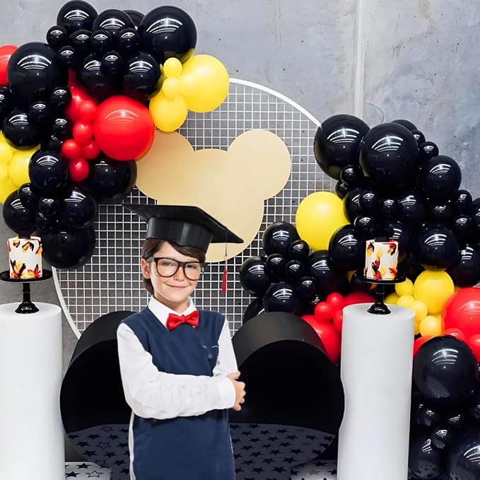 MEBAY Red Black Yellow Balloon Arch Kit, 166Pcs Latex Balloon Different Sizes 18 12 10 5 inch for Boy Birthday Baby Shower Wedding Race Car Theme Party Decorations
