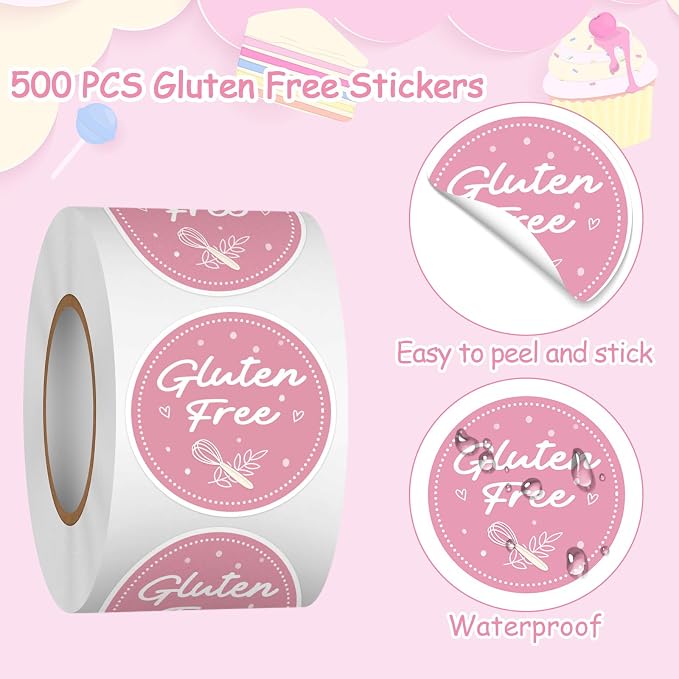 Louise Maelys 500 PCS 1.5 inch Gluten Free Stickers for Food Safety Gluten Free Labels for Retail Package Containers Jars Glass Bottle Envelopes Bread Bags Kitchen, Meal Prep, Allergy Awareness