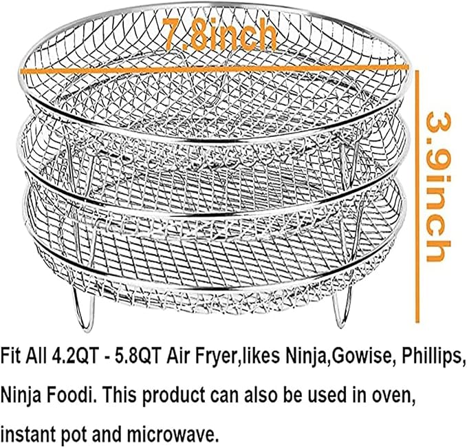 3 layer circular Baking net Air Fryer Racks for Gowise USA Airfryer,Accessories for Ninja AirFryer,Fit all 4.2QT - 5.8QT Air fryer,Oven,Press Cooker (Circle)
