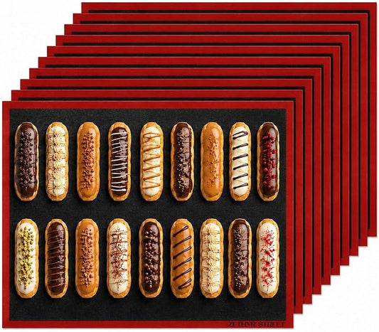 Perforated Silicone Baking Mats for Full Sheet Pan 15x23in, Eclair Silicone Baking Mat, Nonstick Reusable Breathable Air Mat, Heat Resistant, Pack of 10