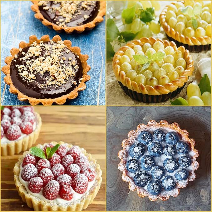 6 Pack Mini Tart Pans Non-Stick 4 Inch Quiche Pan with Removable Bottom Round, Heavy Duty Fluted Side Tart Pan for Pies, Mousse Cakes, Quiche Bakeware and Desserts