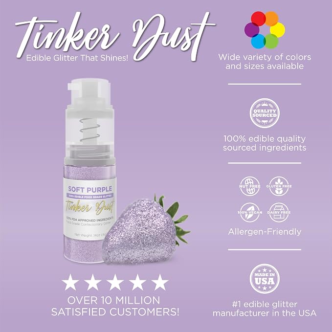 Bakell - Soft Purple Tinker Dust (4g, 1x Mini Spray Pump) Edible Glitter for Food, Desserts, and Baked goods!
