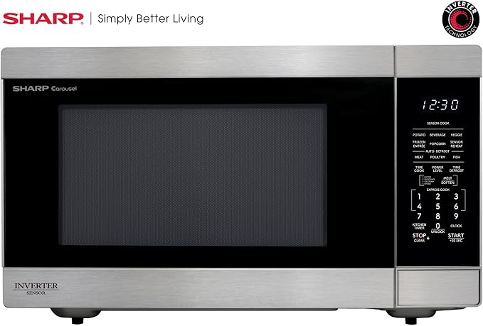 SHARP Countertop Microwave Oven with Removable 16.5" Carousel Turntable, 1200 Watt, 2.2 Cubic Feet, Stainless Steel