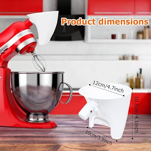 Flour Funnel Attachment for KitchenAid Stand Mixer, Hands-Free No-Spill Pouring Shield for Tilt-Head 4.5 & 5 Qt Bowls (KSM150), Dishwasher Safe Baking Accessory for Dry & Liquid Ingredients (White)