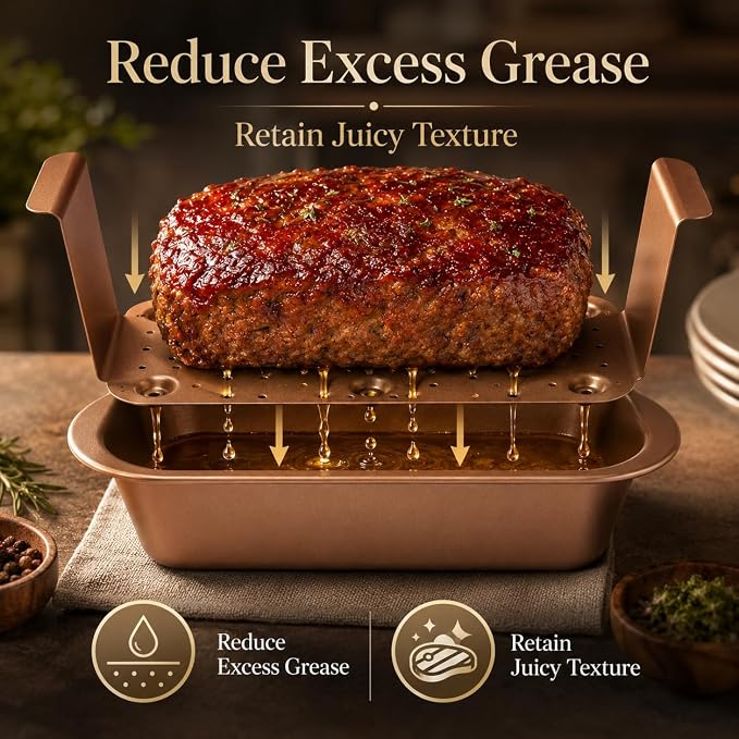 2 Pack Meatloaf Pan with Drain Tray, Nonstick Loaf Pan for Baking Bread and Meatloaf, Heavy Duty Meat Loaf Bakeware with Removable Grease Draining Insert, Wide Handles