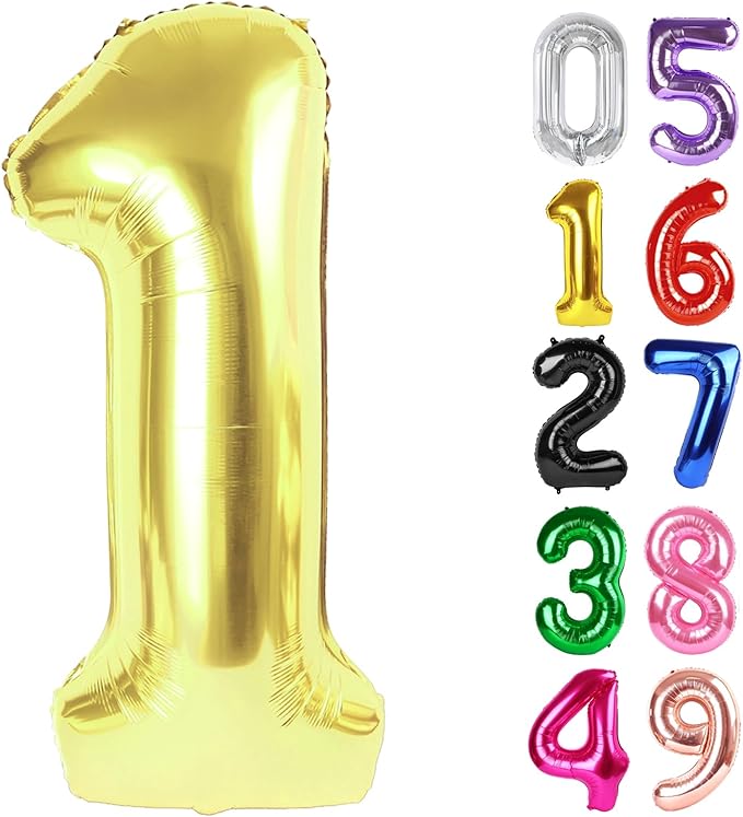 Light Gold Number 1 Balloon 40 Inch, 1st Birthday Balloon for Baby Boy Girl Toddler First Birthday Decorations, Shiny Light Gold Party Supplies