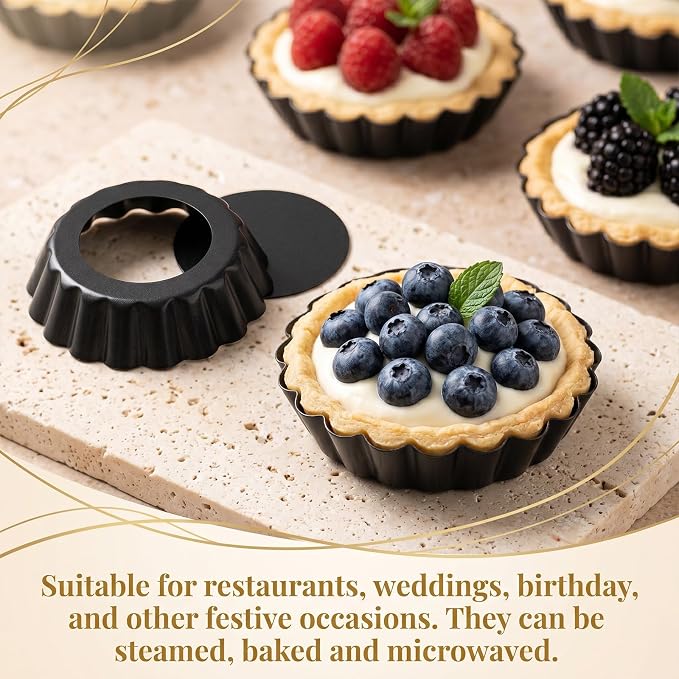 24 Pcs Mini Tart Pans, 3 Inch Tart Pan with Removable Bottom Nonstick Quiche Pie Pans Fluted Side for Muffins, Mousse Cakes, Desserts