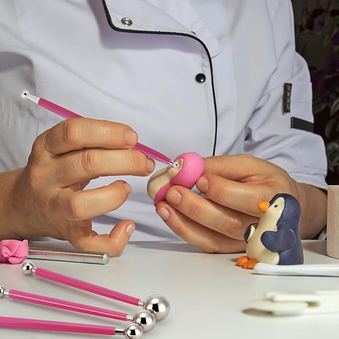 Cake Decorating Metal ball Fondant Pan Flower Clay Sugar Craft Ball Model DIY Tool (Pink)