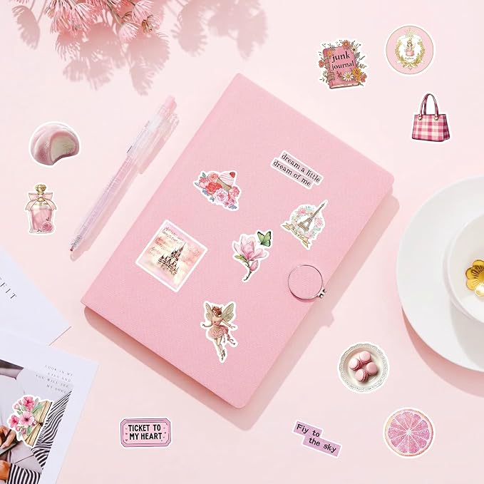 100 Pcs Pink Coquette Stickers for Scrapbooking, Waterproof Vinyl Vintage Stickers for Scrapbook Laptops Water Bottles Journals, Cute Aesthetic Decorative Decals for Girls Teens Students