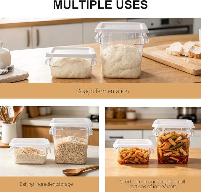 4-Piece Dough Fermentation Buckets with Lids, Baking Storage Container, Clear Plastic Stackable Container with Dual-handle for Kitchen Restaurant & Pantry Organization