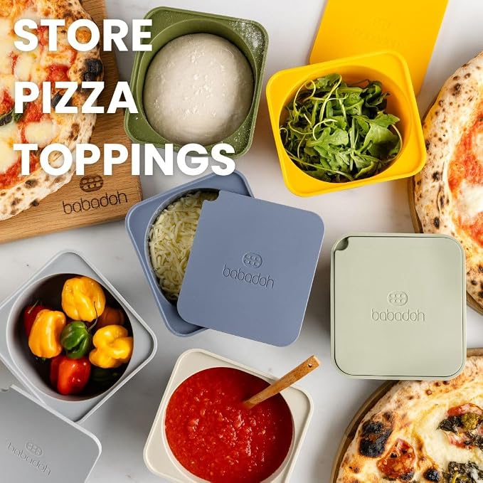 Babadoh Pizza Making Accessories | Pizza Dough Proofing Containers with Lids | Set of 6 | Multi Bright (2 Berry, 2 Orange, 2 Lime) | Original Size (make 12" Pizzas)