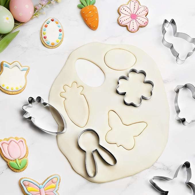 Easter Cookie Cutter Set - 12Pcs Mini Cookie Cutters Variety Pack with Dough Scraper, Stainless Steel Cookie Mold for Biscuits, Fondant, Sandwiches and Pancakes, Style A
